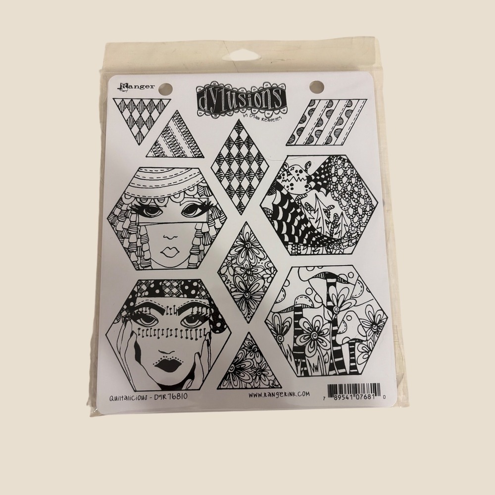 Ranger Dylusions Dyan Reaveley Cling Rubber Stamp Set Quiltalicious DYR76810 9pc